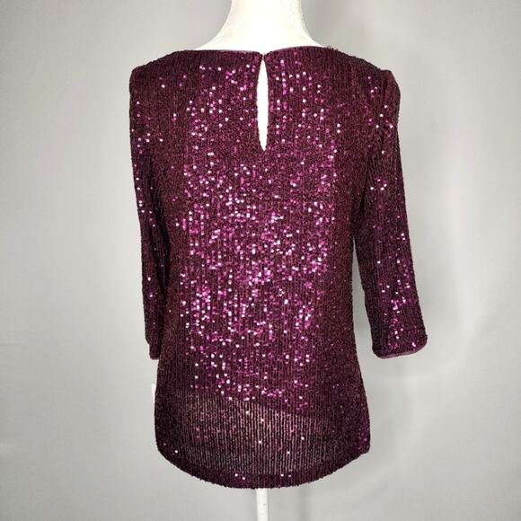 Alex Evenings Purple Sequin Short Sleeve Blouse Top Size Small NWT - Picture 2 of 5